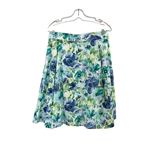 Handmade Floral Blue and Green Women's Pleated Skirt - Picture 4 of 8